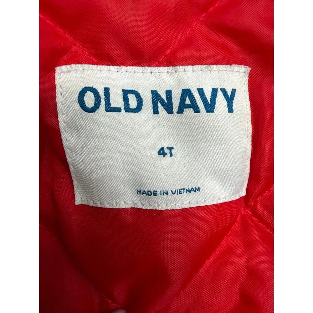 Old Navy Boys 4T Plaid Flannel Jacket Red Cream Quilted Lined Snap Front